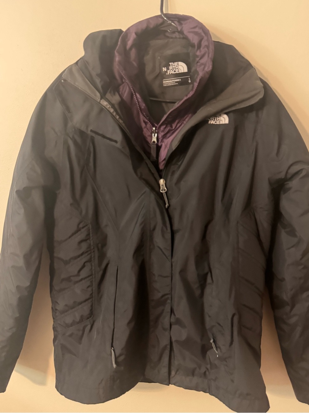 The North Face Black Ski Jacket with Purple Inner Layer